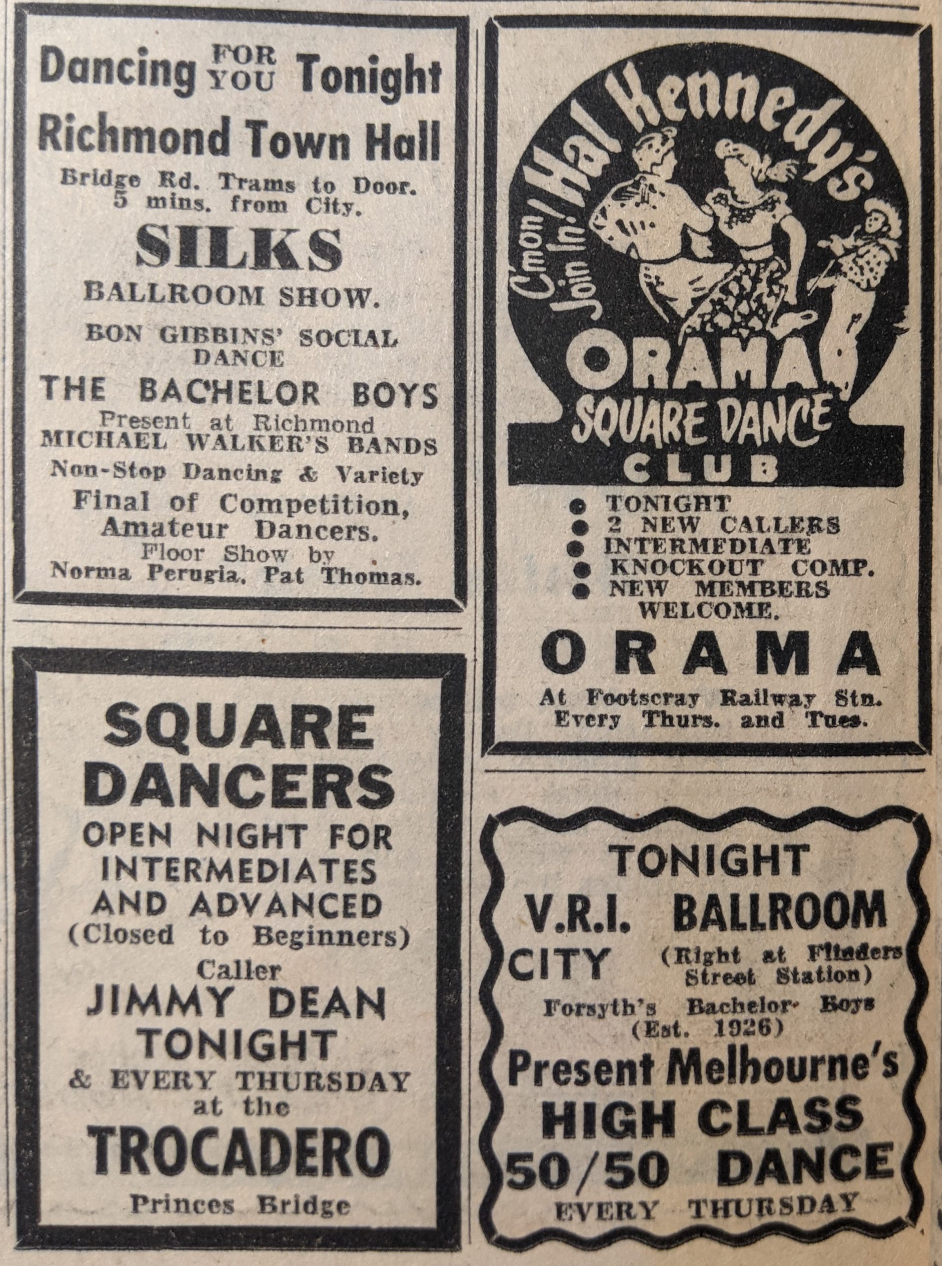 Dance advertisements, The Herald, 25 June 1953, p22. Via State Library of Victoria