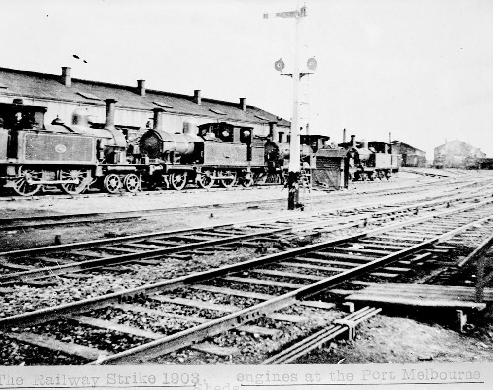 Railway Strike 1903, Steam Locomotives at Port Melbourne. Via Public Records Office of Victoria